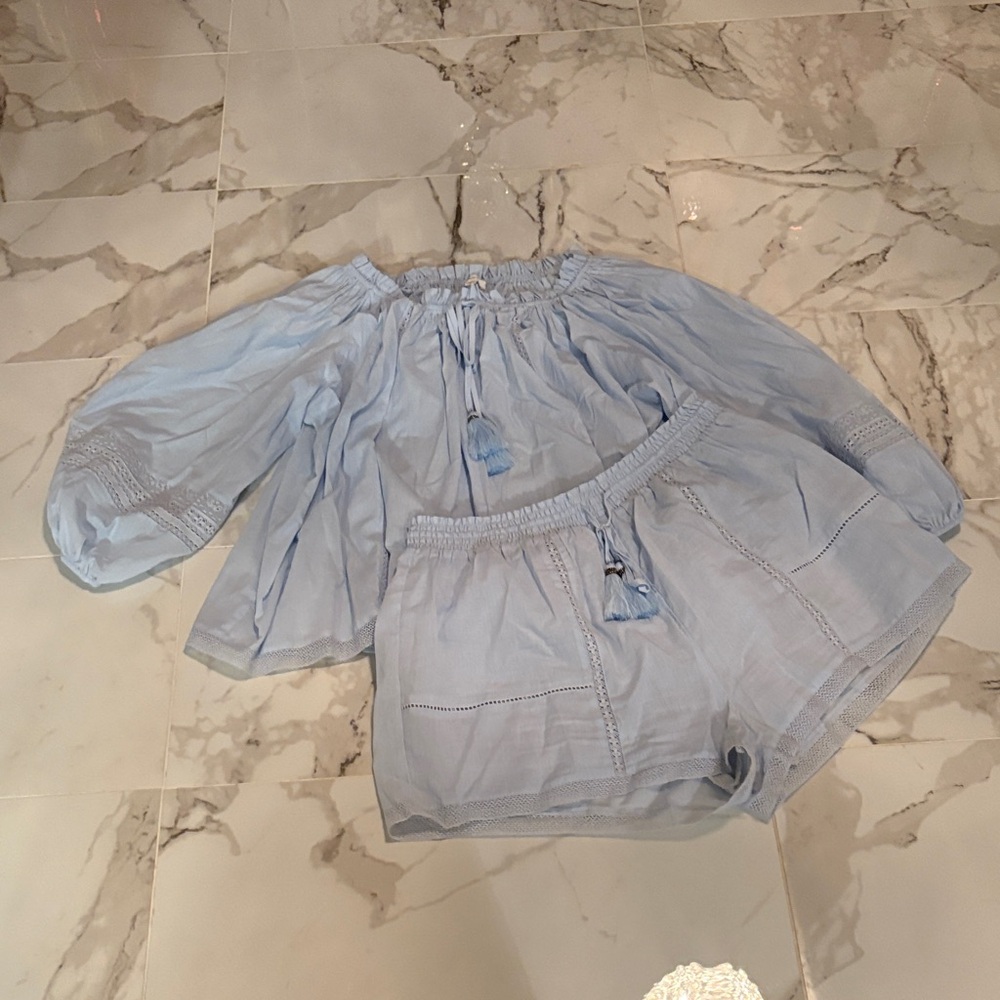Light Blue Off-Shoulder Top and Shorts Set